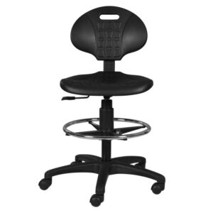 Silla cajero Industrial sin brazos, en poliuretano con aro cromado y rodajas